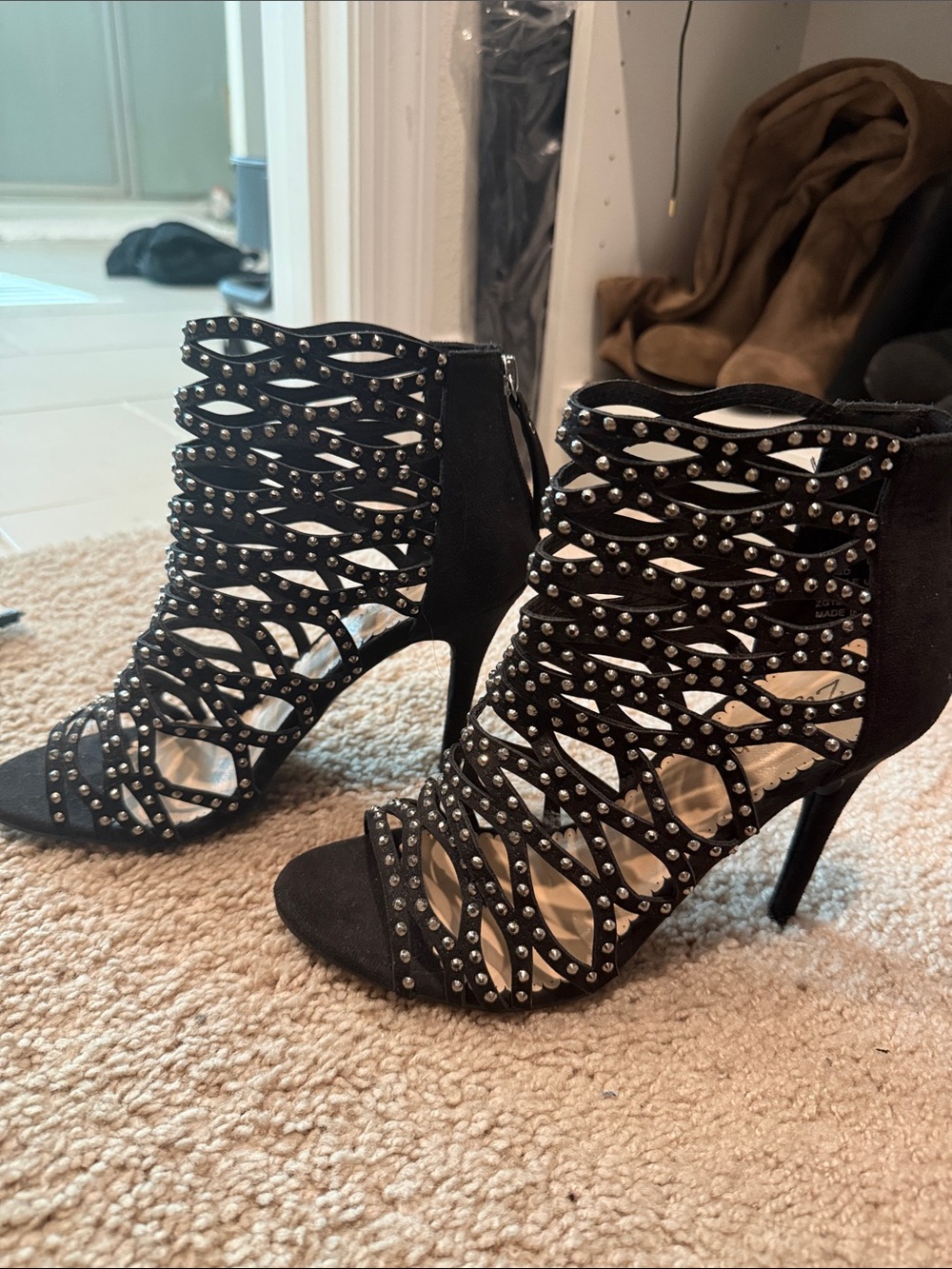 Zigi Soho Black Studded Cutout Stiletto Booties